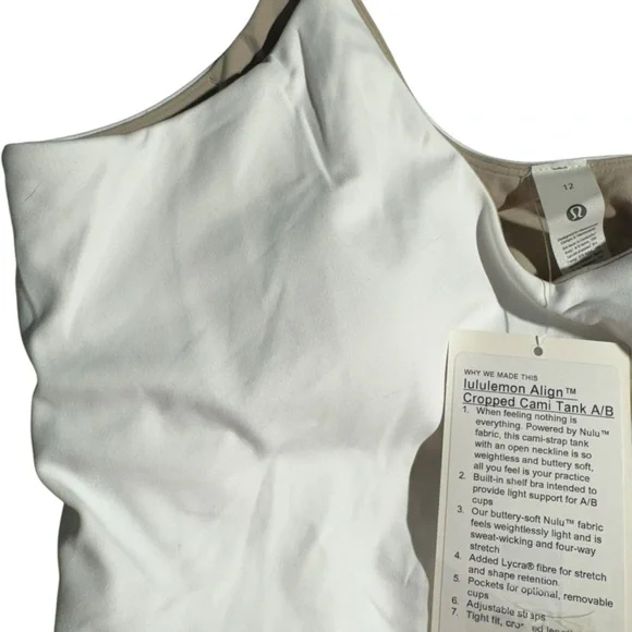 Lululemon align cropped Cami tank  A/B size 12 white NWT - Picture 6 of 12